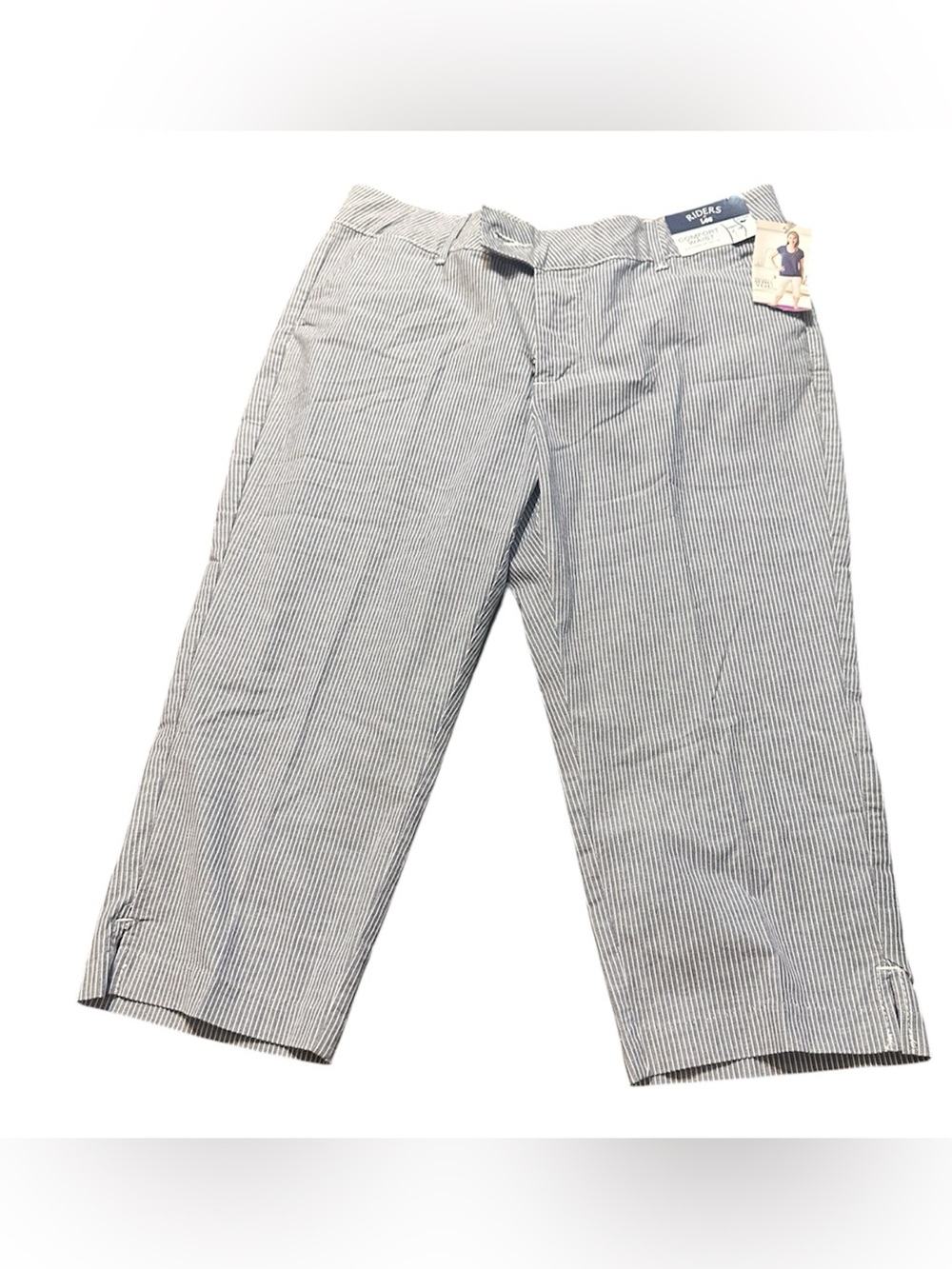 Riders by Lee No Gap Waist Blue and White Pinstripe Capris Size 14M NWT